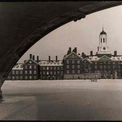 Harvard from under Weeks Memorial Bridge. Dunster House