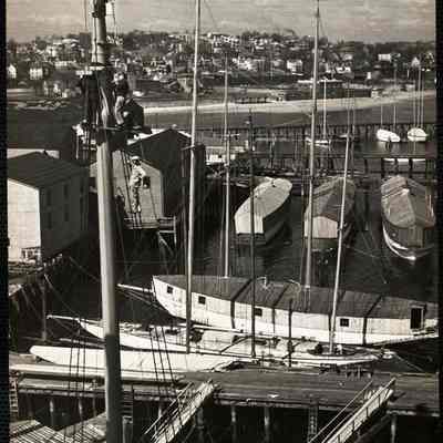 Painting the masts on the Constellation at the Lawley ship yard