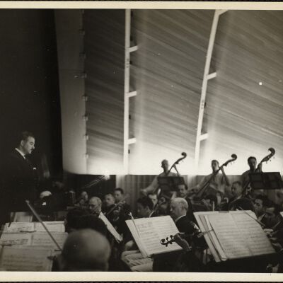 Arthur Fiedler conducting concert on the Esplanade