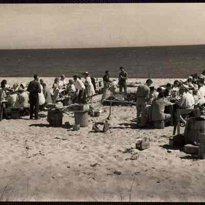 Nantucket clam bake. Barrel with ice = beer on right.