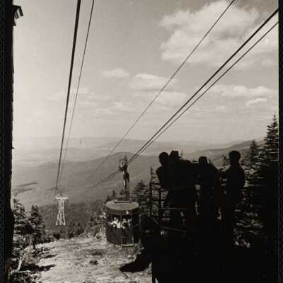 Arriving at the mountain station aerial tramway