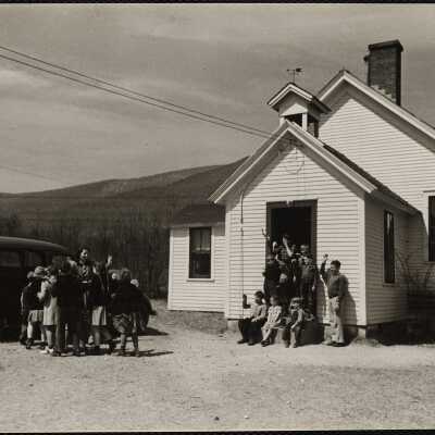 Children Crusade - Bennington, VT. teacher, Miss Smith taking 7 of her pupils to Bennington for the parade -this is the South District School in Arlington.