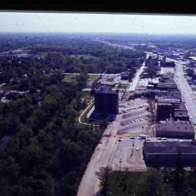 Aerial over Sims and Michigan Ave. WB, looking East
