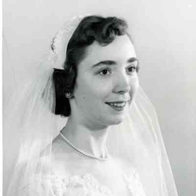 Carol Waite Weyand in her wedding gown. She married Thomas Weyand.