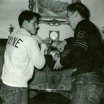 Bob Kost and Warner McLean at Pat Millar's PJ Party on Oct. 23, 1953.
