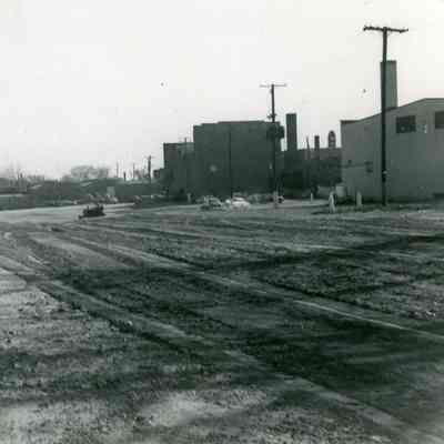 Looking East on parking lot on Oct. 25, 1949 as Killins started stone surfacing.