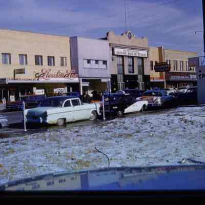 Looking NE after Edison building demolished. Bank Block. 1957. Slide.