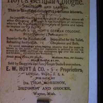 Cologne Advertisement for Dr. Thomas Morrison Drug store and Grocer