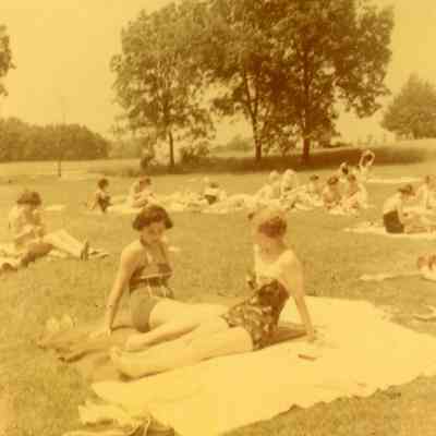 Sondra Anderle and Joan Nissen at the Midwest Cheerleads Camp at Smith & Walbridge in Syracuse, Indiana on June 19, 1953.