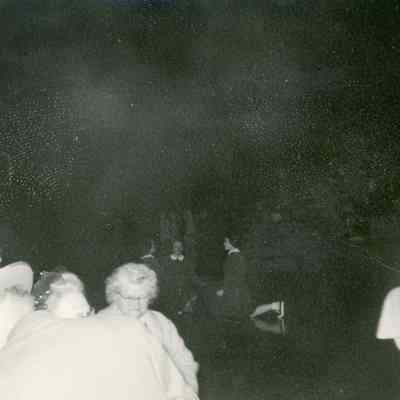 Barb Apple, Marilyn Johnson, Alice Niddrie at 1954 Regionals at Yost Field House.