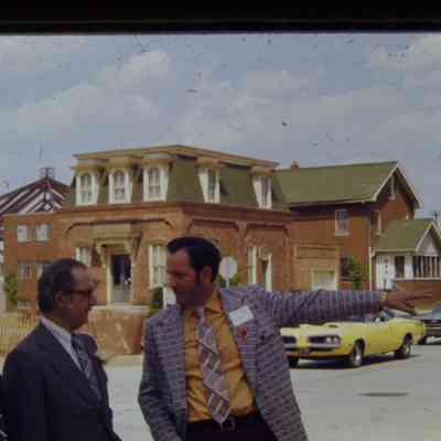 New Congregational Church being built in background, Village Hall/Museum, Congregational Church Rectory.