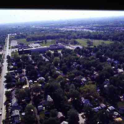 Aerial over Glenwood road, looking East