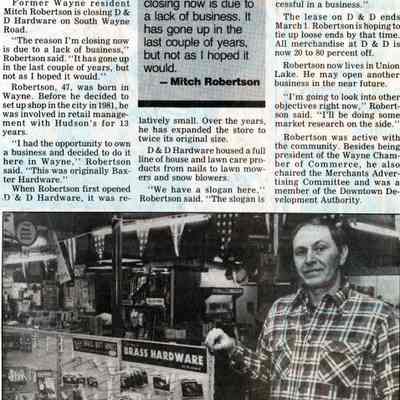 Eagle 2-7-1991. Store Closing. Mitch Robertson. Baxter Hardware