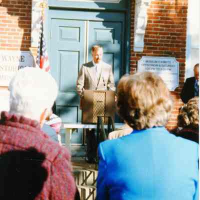 Dr. John Halsey, the State Historical Society Representative talking at the Dedication of the Historical Marker.