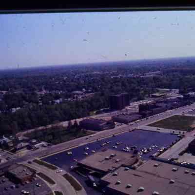 Aerial over Elizabeth and Michigan Ave WB, looking NE