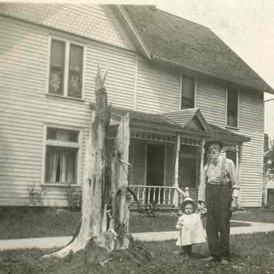 35246 Park - John Egeler and Grandson John Vallance In Front of John's Home After The Cyclone Storm of June 4, 1911