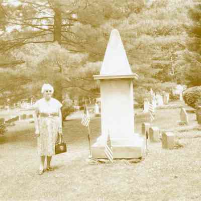 LIllian Lathers Macfie standing by Gen. Wayne's tombstone in about 1965.