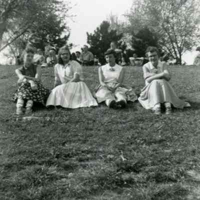 Pat Millar, Maxine Barton, Gloria Frakes, Donna Kuhn during Wayne versus Dearborn 25 May 1955.