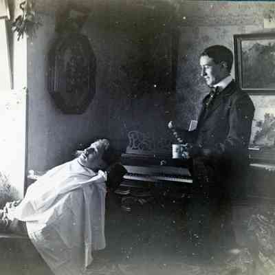 Guy Warner getting a shave from Brandt Warner.