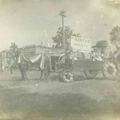 E. H Langworthy's float on July 4, 1911. The driver was Glenn McClaughey.