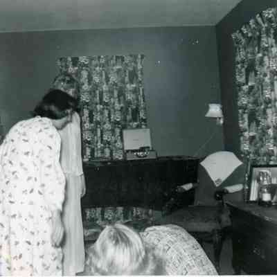 Sue Pringle and Joan Worden at Charlotte Held's PJ Party on Oct. 30, 1953.