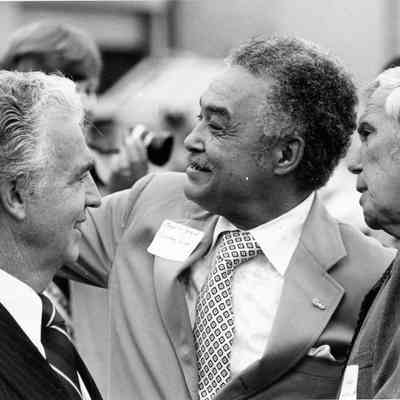 State Attroney Jack Kelly, Coleman Young and Doug Fraser UAW on Sep. 15,1976.