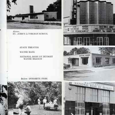 St. Johns Lutheran School, State Wayne Theater, Wayne Bank, National Bank of Detroit, Dynamite Park
