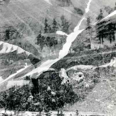 Glacier in minatrue. Iceberg Lake in Glacier National Park in Montana.