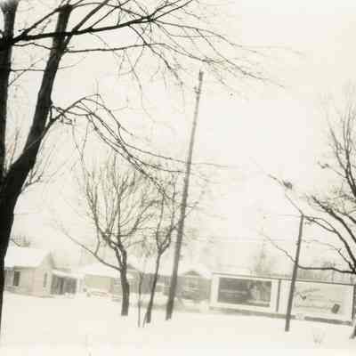 Looking north from Warner property, Michigan Avenue. Site of sign is 34438 Michigan Avenue. Later site of L.Georges Coney Island. House on left was moved to SE corner Sims and 4th to become St. Josephs Church Rectory. House is currently 34437 Sims. Small house in center is Cullen house.
