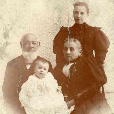 Dr. Morrison with Mrs. Morrison with baby Janet Marker and Mother Ann Morrison Marker in about 1895.