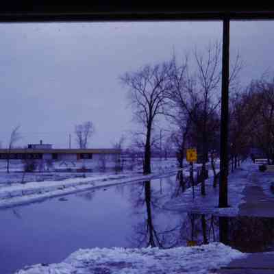 Hoover School in background. Winter flood