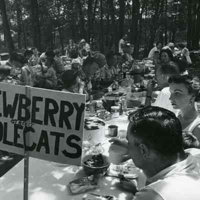 1953 - Picnic at Dynamite Park. Right side of table - Rollo Leatherman, Doris Leatherman, Judy Leatherman Howton