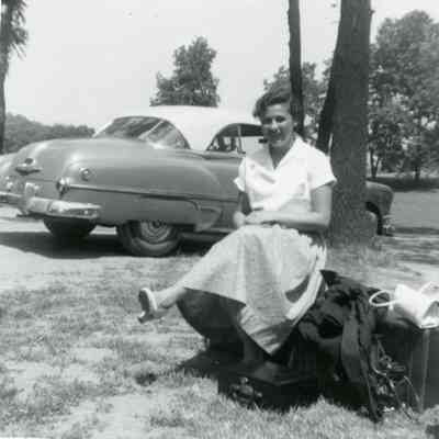 Sondra Anderle at the Midwest Cheerleads Camp at Smith & Walbridge in Syracuse, Indiana on June 19, 1953.