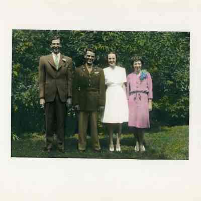 Jack Tinkham, Matt Tinkham Jr, Dorothy Todd Tinkham and her Aunt Miss Grayce Cruikshank at a wedding in July 3, 1942.