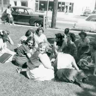 (L-R) Joan Worden, Holly Smith, Kitty Hillyard, Ella Barta, Margaret Bunell, Betty Caliborne, Maxine Barton, Shirley Hickey, Judy Lanske, Sue Pringle (behind Margaret & Betty is Pat Bingel)