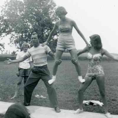 Herkie, Carol and Pat at the Midwest Cheerleads Camp at Smith & Walbridge in Syracuse, Indiana on June 19, 1953.