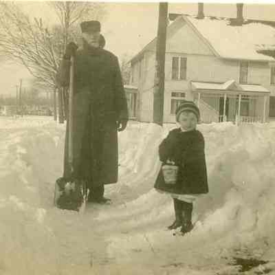 John Egeler and Grandson John Egeler Vallance. March 16, 1912. Winter scene, snow.