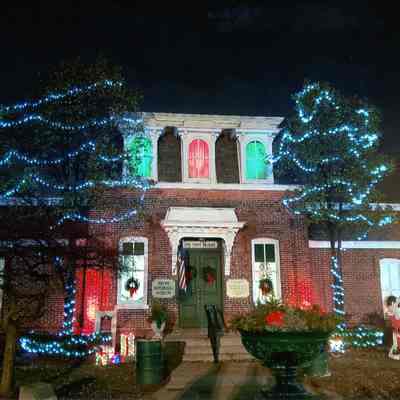 Decorated front of museum