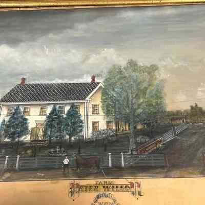 Painting of Peter Wilson Farm. Painting done by George Estell, an African American painter that was an inmate at Eloise in the 1880s. He was born in Kentucky in 1849 and died in this area in 1898.