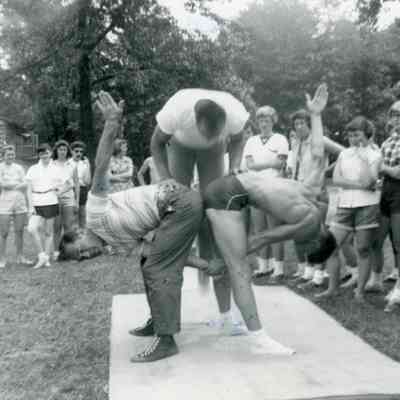 Herkie, Newt, & Nick Wiese at the Midwest Cheerleads Camp at Smith & Walbridge in Syracuse, Indiana on June 19, 1953.
