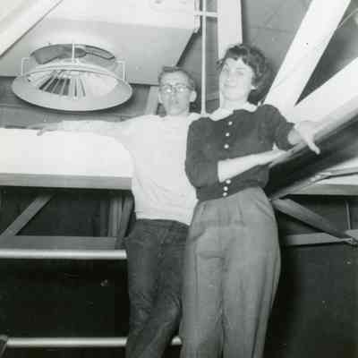Ray Wolfile and Betty Claiborne decorating for J-hop 'Winter Fantasy' for Jan. 30, 1954.