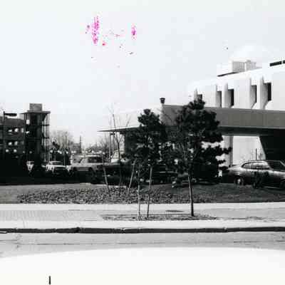 1979. Parking structure visible