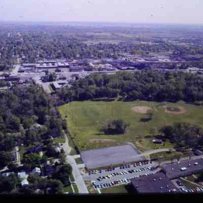 Aerial over Wayne Memorial High looking SE
