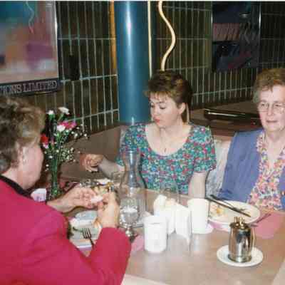 Joanne Johnson, Mary Vargo and Joanne's daughter on 05/14/1996. The Arche' Club May Meeting.