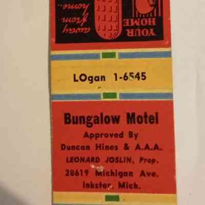 28619 Michigan - Bungalow Motel Matchbook Cover