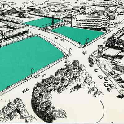 Artists sketch of Michigan Ave Eb and Wayne road looking NE