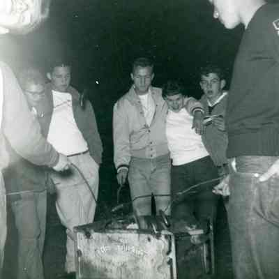Donna Kuhn, Phil Bradley, Bill Sexton, Pat Bingel and Bill Schwartz during the Senior Picnic at Plymouth Park on Nov. 05, 1954.