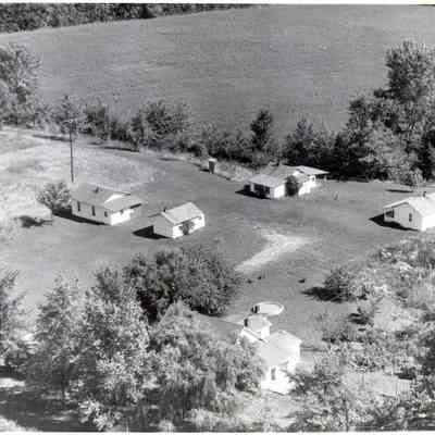 Aerial over Carpenter Lake cabins, 1957