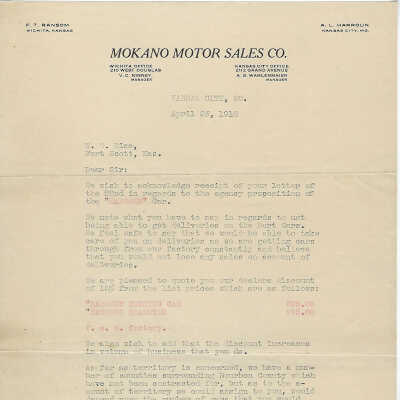 Letter to Dealer 1918