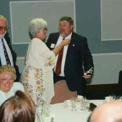 From Left to Right; Earl Richardson, Pat Richardson, Jerry Steinhauer, Donna McEachern,? and Barry McEachern at the 75th year Anniversary of the Rotary Club in 1997.